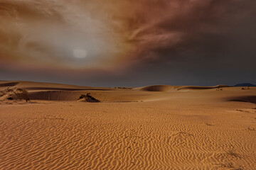 Beautiful sand patterns with  low sun in the natural park in Corralejo on the enchanting island of Fuerteventura in the Canary Islands Spain
