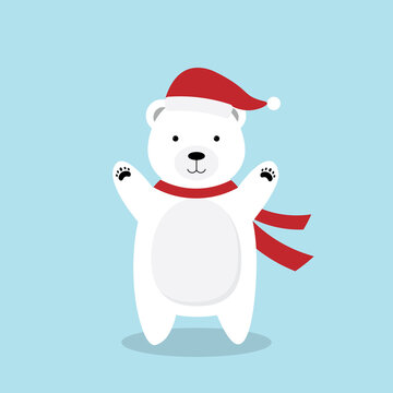 Cute cartoon polar bear in Christmas hat