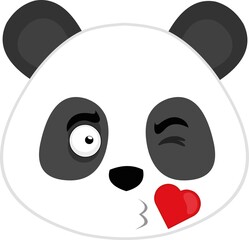 Vector emoticon illustration of the face of a cartoon panda giving a heart-shaped kiss