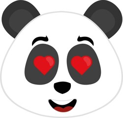 Vector emoticon illustration of the face of a cartoon panda bear with an expression of love and eyes in the shape of hearts