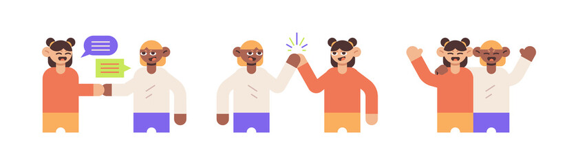 Collection of Adult People Expressing Greeting, Happy and Hugging Flat Illustration