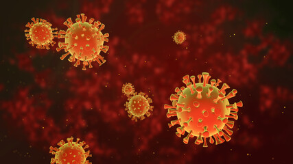 Infected virus cells. 3D Rendering concept for Coronavirus. 2019-nCoV, SARS and MERS.