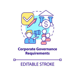 Corporate governance requirements concept icon. Company directing or controlling process abstract idea thin line illustration. Vector isolated outline color drawing. Editable stroke