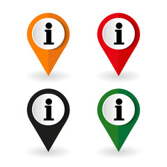 Map marker with info icon, vector illustration. Flat design style