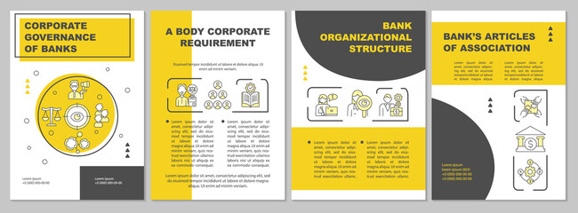 Bank structure brochure template. Corporate governance. Flyer, booklet, leaflet print, cover design with linear icons. Vector layouts for presentation, annual reports, advertisement pages
