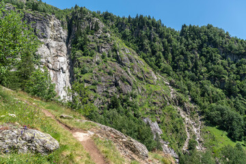 Fototapeta na wymiar Landscape between Bellwald and Aspi-Titter suspension bridge