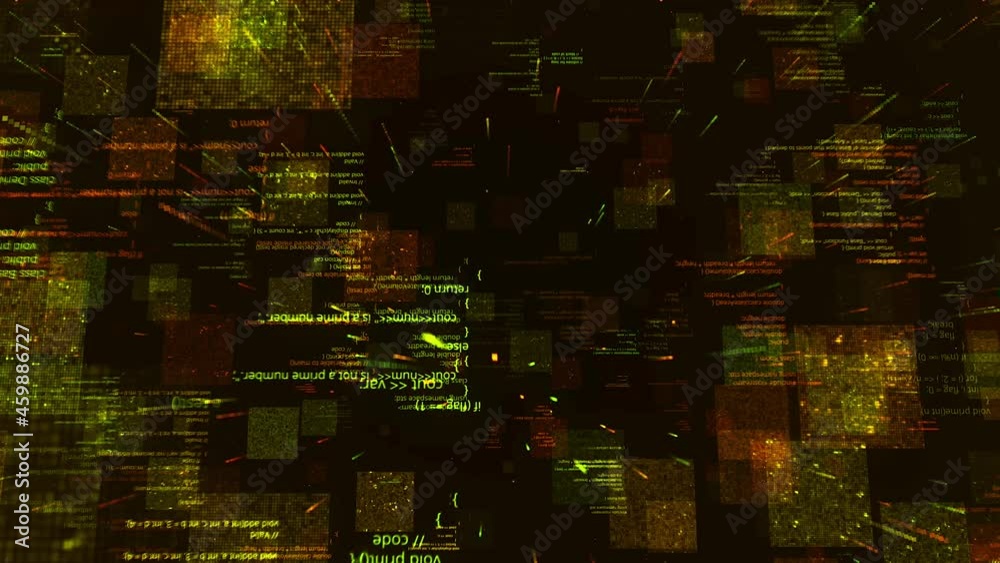 Aufkleber digital flying background with a network data code, seamless loop. animation. concept of big data. i