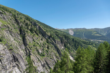 Fototapeta na wymiar Landscape between Bellwald and Aspi-Titter suspension bridge near Fieschertal