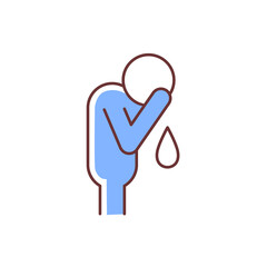 Cry RGB color icon. Experiencing negative emotions. Depression. Life problems, tragedy. Crying man. Person covering face with hand. Isolated vector illustration. Simple filled line drawing