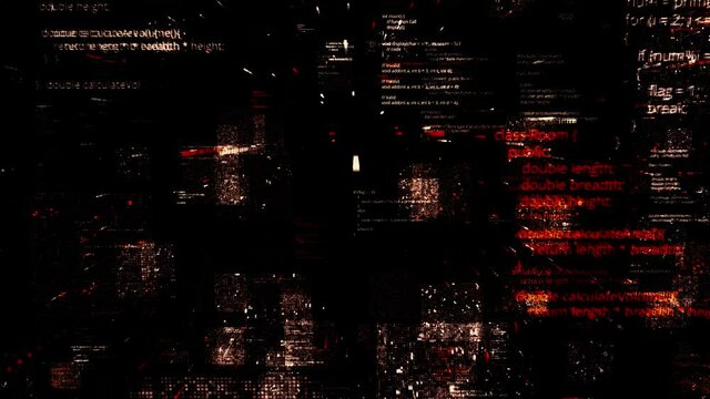 Technology data binary code network conveying connectivity, complexity and data flood of modern digital age. Animation. Digital information blocks in 3D virtual space.