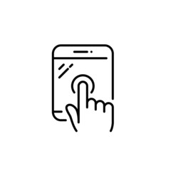 Hand tap on tablet. Smart gadget touch screen gesture. Pixel perfect, editable stroke