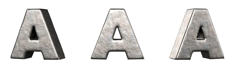 Letter A from a scratched iron letters collection. Isolated. 3D Rendering