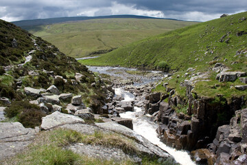 View from the Pennine Way at the top of Cauldron Snout, a waterfall in Teesdale