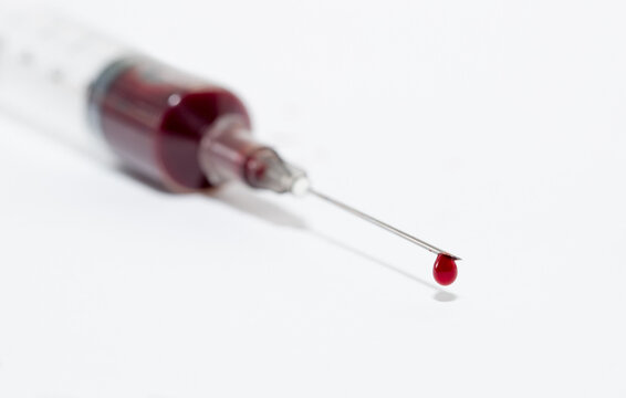 Syringe needle with drops Blood Medicine Medicine Injection Medicine concept Intravenous or Inektion with Blood Addiction, Drug Dependence