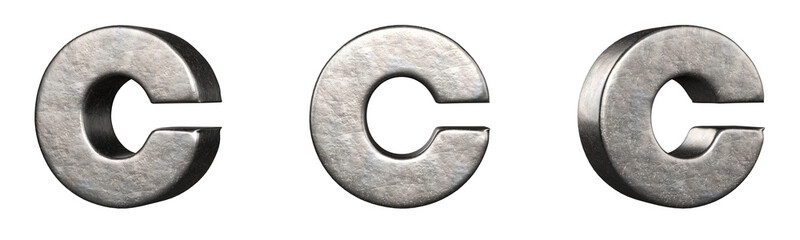 Letter C from a scratched iron letters collection. Isolated. 3D Rendering