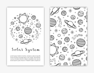 Card templates with hand drawn planets, stars.