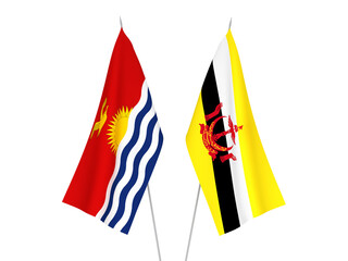 National fabric flags of Republic of Kiribati and Brunei isolated on white background. 3d rendering illustration.