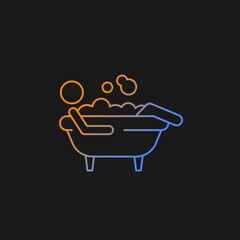 Bathe gradient vector icon for dark theme. Man lying in bath. Personal hygiene activities. Day-to-day human routine. Thin line color symbol. Modern style pictogram. Vector isolated outline drawing