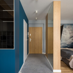 Modern corridor with wooden doors