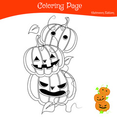 Coloring Page Halloween Edition. Halloween Color Book. Coloring Halloween worksheet page. Educational printable colouring worksheet. Fun activity for kids. Vector illustration.