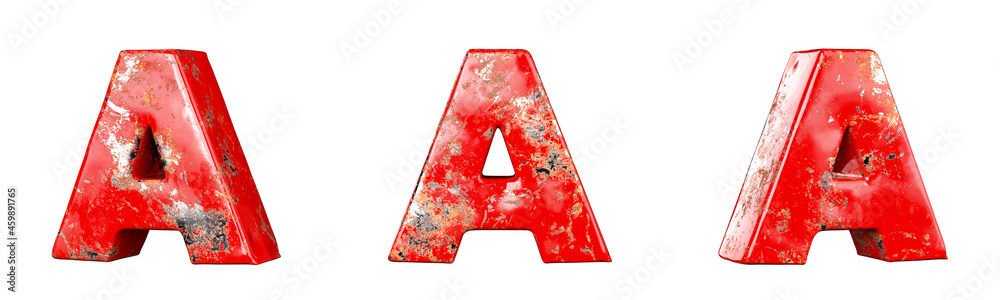 Fototapete letter a from red scratched metallic letters alphabet collection set. isolated. 3d rendering