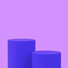 Abstract 3d purple violet and white cylinder podium minimal studio background.