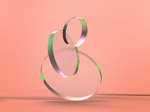 3D rendered round shapes in transparent material on a light background. Illustration of innovation concepts, optical glasses, or minimalism. Visualization of illusion and backgrounds.