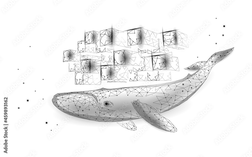 Wall mural whale and container computer docker developer app concept. business digital open source program. dat