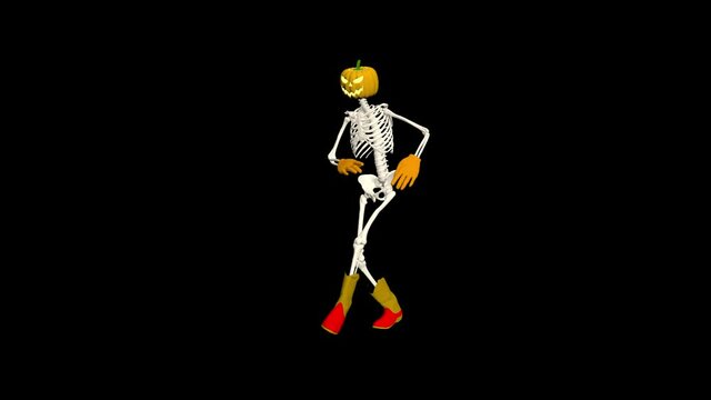 Halloween. Halloween skeleton with hat, boots and gloves. All Saints' Eve. 3D animation. 3D Skeleton Funny Dance Animation. Halloween 3D dance.