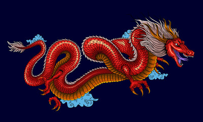 Fototapeta premium Illustration Of Traditional Chinese Dragon Chinese Character