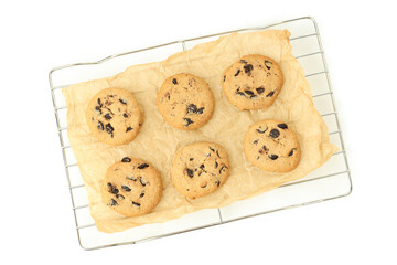 Baking rack with pumpkin cookies isolated on white background