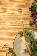 New Year table setting on wooden ​table