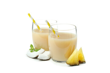 Pina colada cocktails isolated on white background