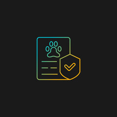 Pet insurance gradient vector icon for dark theme. Employee voluntary benefit. Pet-friendly workplace policy. Thin line color symbol. Modern style pictogram. Vector isolated outline drawing