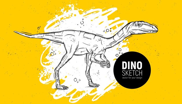 Hand drawn dinosaur sketch. Deinonychus