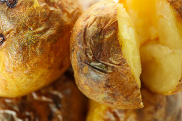 Baked potato all over background, close up