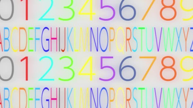 Endless video with colorful numbers and alphabet scrolling