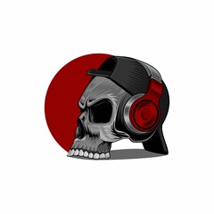 skull is listening to music through Headphones