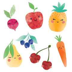 Cute fruits vector illustration, watercolor vector.