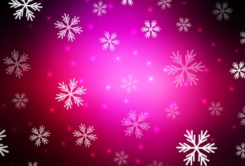 Dark Pink vector pattern with christmas snowflakes, stars.