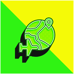 Airplane Green and yellow modern 3d vector icon logo