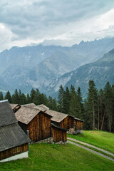 wooden houses in the swiss mountains 