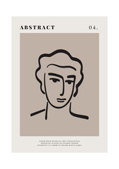 Abstract Matisse inspired poster. Contemporary art print, minimalist hand drawn face, modern decor. Vector illustration