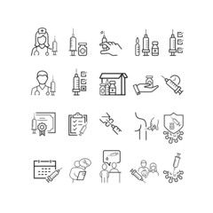 Fototapeta premium Vaccine and Vaccination Icons Set