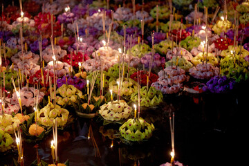 The lantern placed on the water, pray. in Thailand