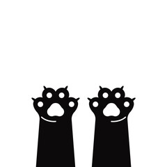 Monochrome cat paws banner. Cute simple animal portrait, hand drawn doodle black cat legs. Vector illustration