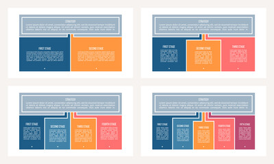 Business process. Chart with 2, 3, 4, 5 steps, options, sections. Vector template.