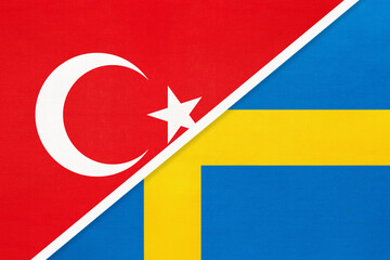 Turkey and Sweden, symbol of country. Turkish vs Swedish national flag