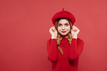 pretty woman with pigtails fun Red lips luxury isolated background