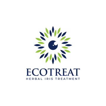 ecotreat herbal iris treatment logo, vector abstract leaves around the pupil